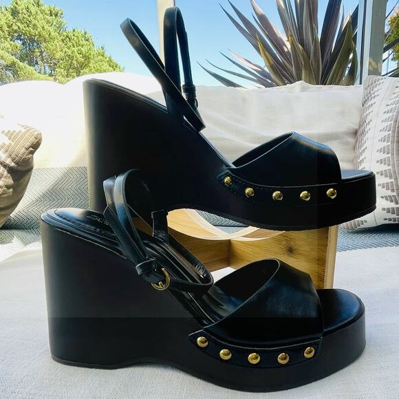 Zara Shoes - NEW ZARA Black Studded Wedge Sandals – Size 37 US 6.5 NWOT